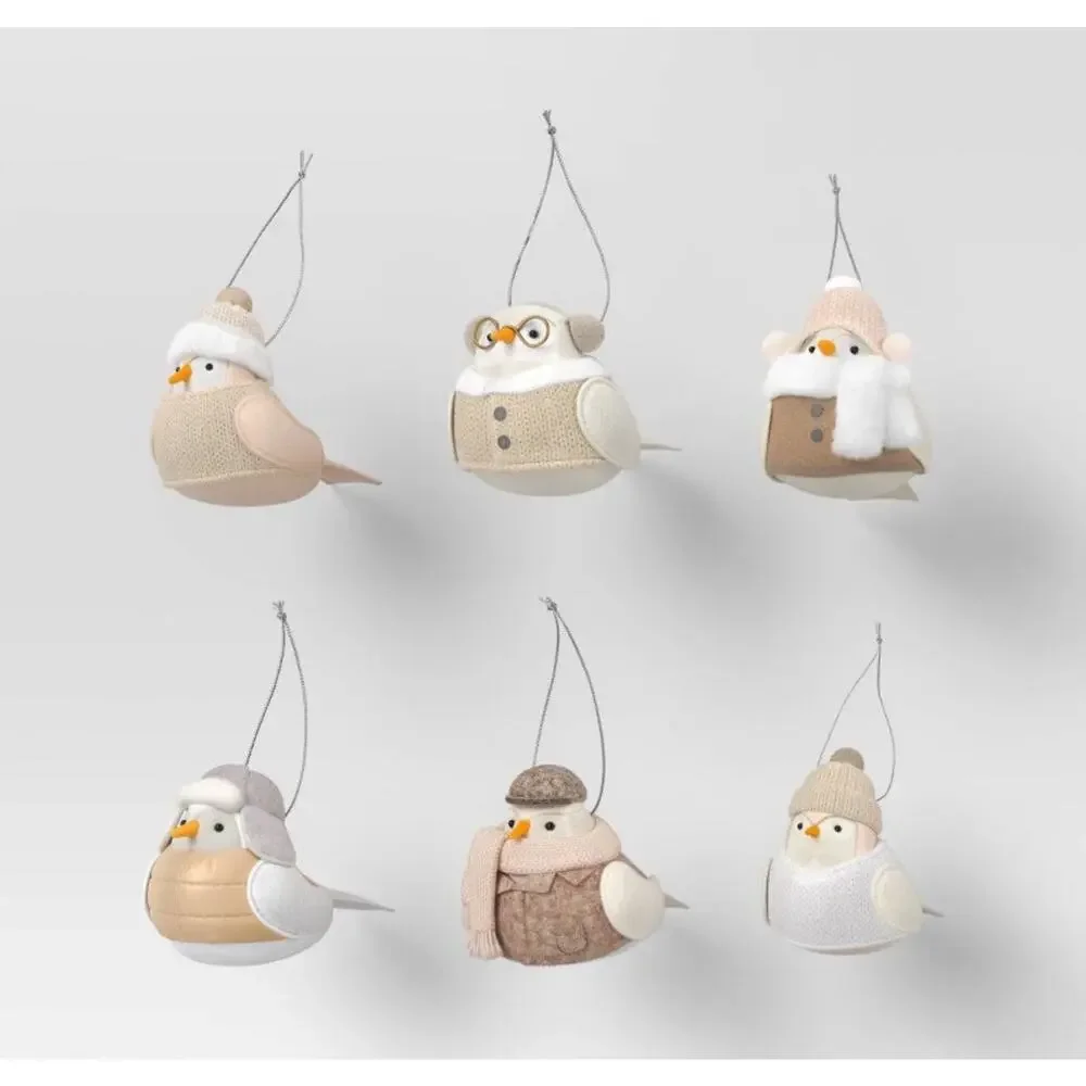 Set of 6 Wondershop Featherly Friends Christmas 2024 Neutral Bird Ornaments NEW
